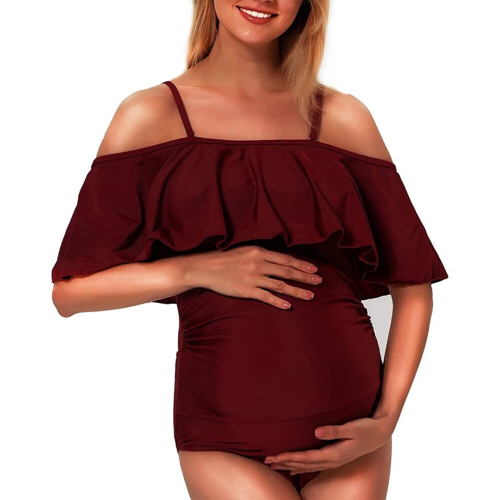 JINYONGXIN Womens SMALL Burgundy One-Piece Maternity Swimsuit Swimwear NWT NEW